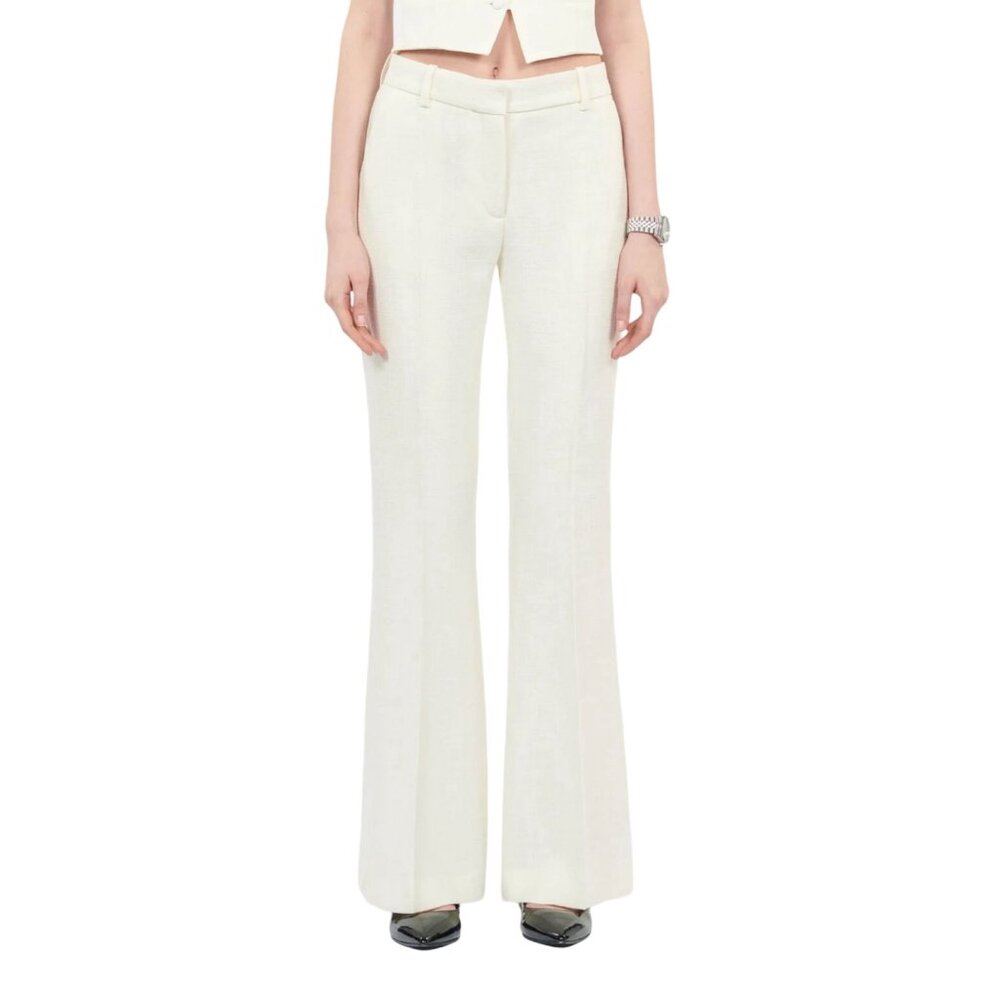 NWT The Kooples Womens High-Waist Flared Suit Trousers Wool Ecru